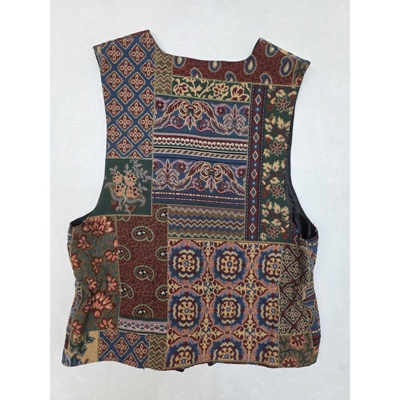 On The Verge Vest Womens Large Multicolor Tapestry Patchwork Button Lined USA - Picture 4 of 9